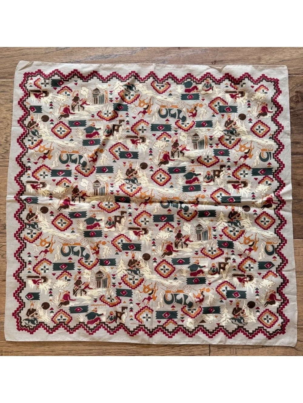 Vintage Native American Inspired Patterned Cotton Scarf
